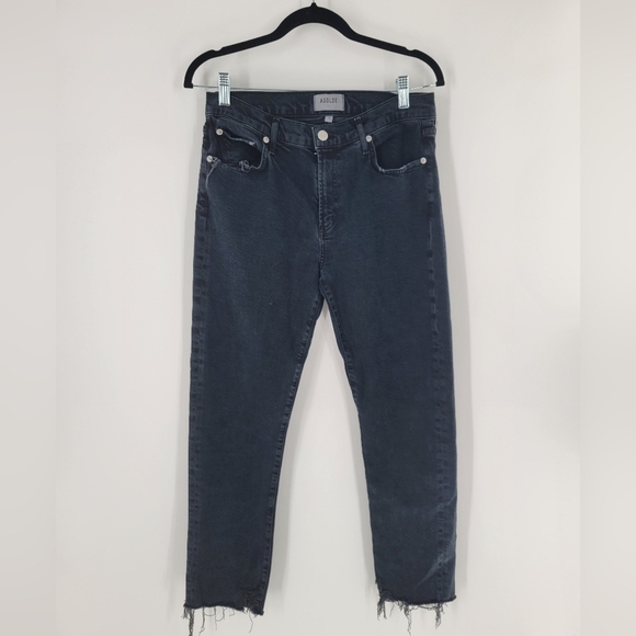 AGOLDE Jeans Size 28 Toni Mid Rise Straight in Feral Black Frayed hem - Picture 1 of 6